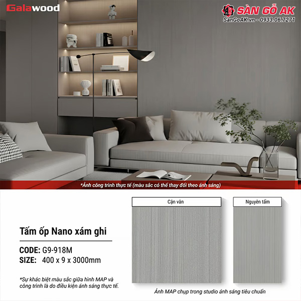 Tấm ốp Nano Galawood G9-918M vân giấy xám ghi